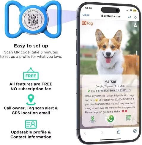 علامة معرف الحيوانات الأليفة الذكية QR من SafePet - علامة الحيوانات الأليفة الرقمية الخالية من التعقب المقاومة للماء للكلاب والقطط - مسح فوري للوصول إلى معلومات المالك - طوق متين وخفيف الوزن وآمن in Kuwait