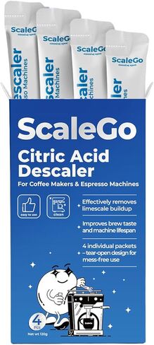 Coffee Machine Cleaner & Descaler | Citric Acid Descaling Powder | Pre-measured Package for Mess-Free Use & Storage | Removes Limescale | Compatible with Keurig, Nespresso, Breville | 4 Uses in Saudi Arabia