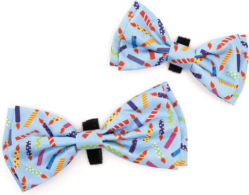 THE WORTHY DOG Pet Bow Tie for Dogs & Cats – Soft Printed Polyester Collar Bow Tie with Touch Fastener, Attaches to Any Collar - It's My Birthday Pattern, Blue, Small in Saudi Arabia