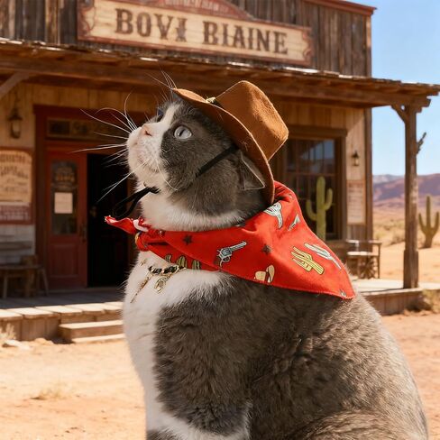 HOWWFALY Pet Cowboy Costume Set Dog Halloween Costumes Cat Cowboy Hat & Bandana Scarf for Small Medium Breeds(Red, Small) in Saudi Arabia