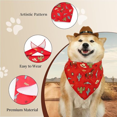 HOWWFALY Pet Cowboy Costume Set Dog Halloween Costumes Cat Cowboy Hat & Bandana Scarf for Small Medium Breeds(Red, Small) in Saudi Arabia