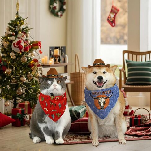 HOWWFALY Pet Cowboy Costume Set Dog Halloween Costumes Cat Cowboy Hat & Bandana Scarf for Small Medium Breeds(Red, Small) in Saudi Arabia