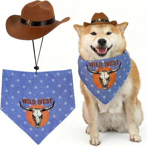 HOWWFALY Pet Cowboy Costume Set Dog Halloween Costumes Cat Cowboy Hat & Bandana Scarf for Small Medium Breeds(Red, Small) in Saudi Arabia