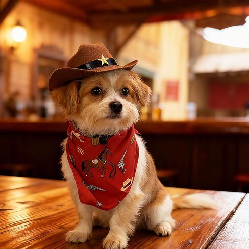 HOWWFALY Pet Cowboy Costume Set Dog Halloween Costumes Cat Cowboy Hat & Bandana Scarf for Small Medium Breeds(Red, Small) in Saudi Arabia