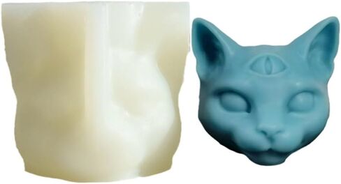 Three Eyed Cat Candle Mold Kitten Mysterious Animal Head Silicone Mold for Soap Soy Wax Epoxy Resin DIY Handcraft Weeding Party Dinner Gypsum Ornaments Christmas Halloween Decoration (Small) in Saudi Arabia