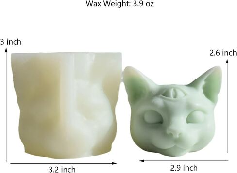 Three Eyed Cat Candle Mold Kitten Mysterious Animal Head Silicone Mold for Soap Soy Wax Epoxy Resin DIY Handcraft Weeding Party Dinner Gypsum Ornaments Christmas Halloween Decoration (Small) in Saudi Arabia