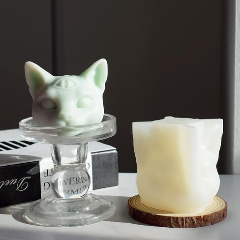 Three Eyed Cat Candle Mold Kitten Mysterious Animal Head Silicone Mold for Soap Soy Wax Epoxy Resin DIY Handcraft Weeding Party Dinner Gypsum Ornaments Christmas Halloween Decoration (Small) in Saudi Arabia