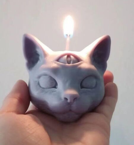 Three Eyed Cat Candle Mold Kitten Mysterious Animal Head Silicone Mold for Soap Soy Wax Epoxy Resin DIY Handcraft Weeding Party Dinner Gypsum Ornaments Christmas Halloween Decoration (Small) in Saudi Arabia