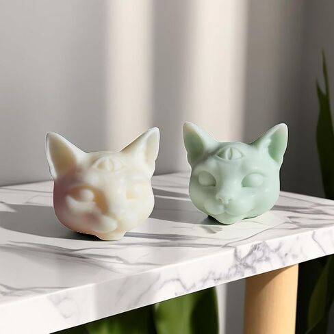Three Eyed Cat Candle Mold Kitten Mysterious Animal Head Silicone Mold for Soap Soy Wax Epoxy Resin DIY Handcraft Weeding Party Dinner Gypsum Ornaments Christmas Halloween Decoration (Small) in Saudi Arabia