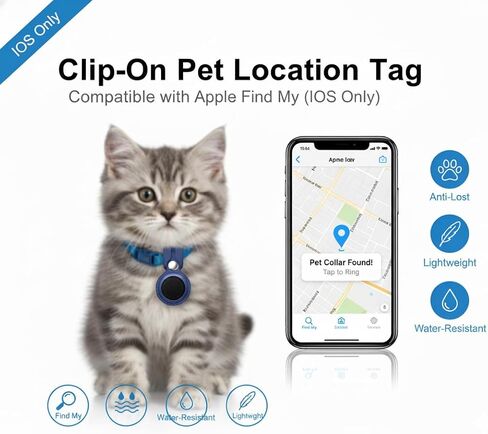علامة موقع الحيوانات الأليفة بمشبك مع حامل - متوافقة مع Apple Find My (iOS فقط)، تصميم معلق مضاد للفقد، حافظة خفيفة الوزن ومقاومة للماء للقطط والأطواق والحقائب (أزرق) in Kuwait