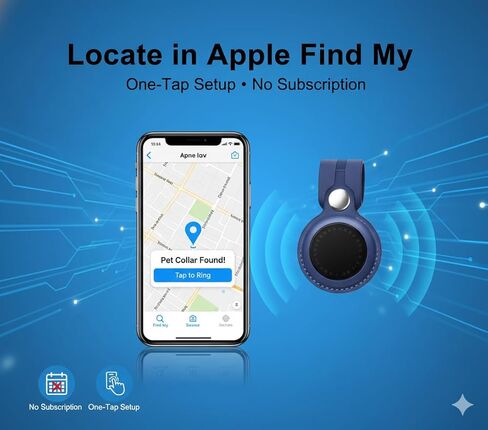 علامة موقع الحيوانات الأليفة بمشبك مع حامل - متوافقة مع Apple Find My (iOS فقط)، تصميم معلق مضاد للفقد، حافظة خفيفة الوزن ومقاومة للماء للقطط والأطواق والحقائب (أزرق) in Kuwait