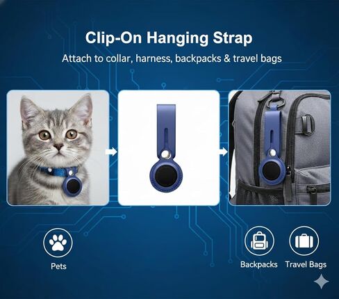 علامة موقع الحيوانات الأليفة بمشبك مع حامل - متوافقة مع Apple Find My (iOS فقط)، تصميم معلق مضاد للفقد، حافظة خفيفة الوزن ومقاومة للماء للقطط والأطواق والحقائب (أزرق) in Kuwait