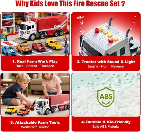 1:16 Container Truck Toy Set with Light & Sound – Inertial Cargo Transport Truck with 4 Mini Cars and Opening Ramp – Educational Vehicle Playset for Kids Ages 3+, Eco-Friendly ABS in Saudi Arabia