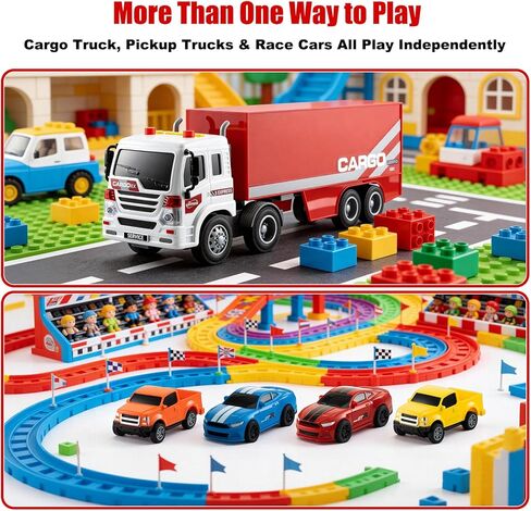 1:16 Container Truck Toy Set with Light & Sound – Inertial Cargo Transport Truck with 4 Mini Cars and Opening Ramp – Educational Vehicle Playset for Kids Ages 3+, Eco-Friendly ABS in Saudi Arabia