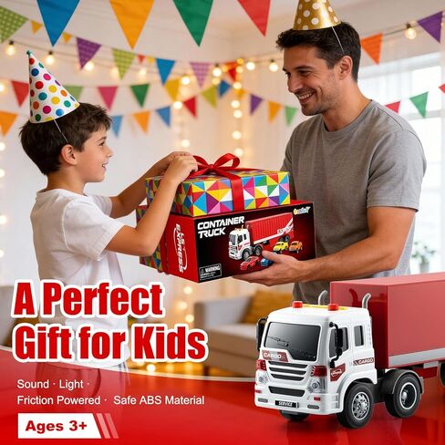 1:16 Container Truck Toy Set with Light & Sound – Inertial Cargo Transport Truck with 4 Mini Cars and Opening Ramp – Educational Vehicle Playset for Kids Ages 3+, Eco-Friendly ABS in Saudi Arabia