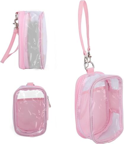 Figure Display Bag, Cute Display Carrier Storage Case Cover PVC Keychain Pouch Clear Dustproof Protective Storage Bag Box with Hand Strap for Collectible Figures Plush Dolls Accessories (Pink) in Saudi Arabia