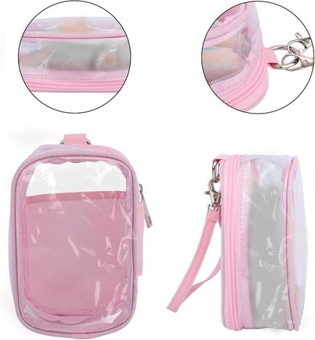 Figure Display Bag, Cute Display Carrier Storage Case Cover PVC Keychain Pouch Clear Dustproof Protective Storage Bag Box with Hand Strap for Collectible Figures Plush Dolls Accessories (Pink) in Saudi Arabia