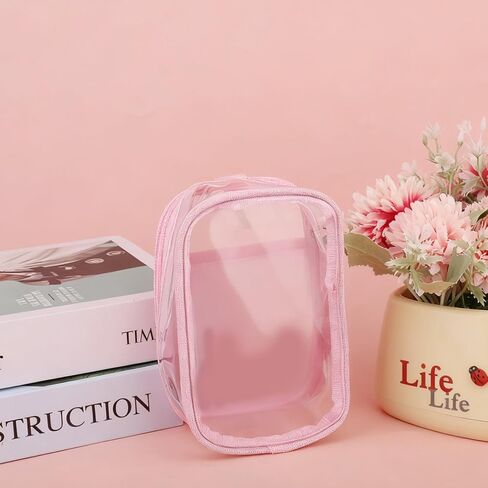 Figure Display Bag, Cute Display Carrier Storage Case Cover PVC Keychain Pouch Clear Dustproof Protective Storage Bag Box with Hand Strap for Collectible Figures Plush Dolls Accessories (Pink) in Saudi Arabia