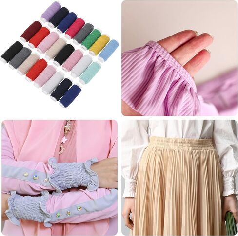 Elastic Sewing Thread for Sewing Machine, 0.5 mm Shirring Elastic Thread for Sewing, Serger, Overlock Machines Quilting Knitting,Weave,DIY, 30m Each Spool Total 24 Spools in Saudi Arabia