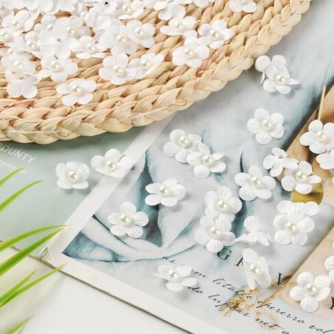 Luckforest Mini Faux Flower Embellishments, 50 Pcs Mini Artificial Flowers with Beading for Sewing on Apparel, Scrapbooking, Cards and DIY Crafts Accessories, White in Saudi Arabia