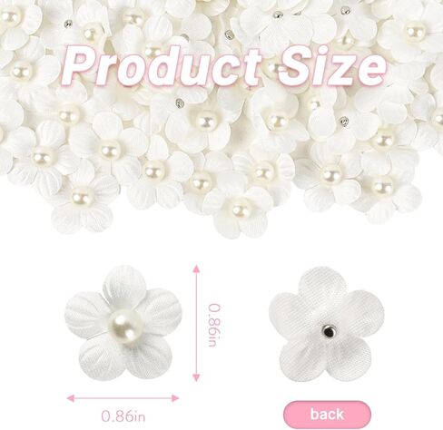 Luckforest Mini Faux Flower Embellishments, 50 Pcs Mini Artificial Flowers with Beading for Sewing on Apparel, Scrapbooking, Cards and DIY Crafts Accessories, White in Saudi Arabia