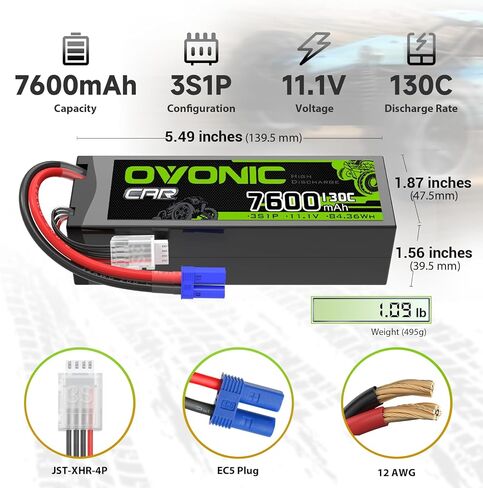 بطارية OVONIC 3S LiPo بقدرة 7600 مللي أمبير في الساعة 11.1 فولت 130C RC مع موصل EC5 in Saudi Arabia