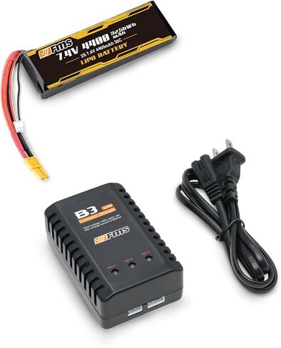 بطارية FMS Lipo 2S 7.4V 4400mAh 30C مع مجموعة شاحن الكل في واحد لتحويل RS إلى RTR لـ 1/10 Atlas، FJ40، Mashigan، 1/6 Jimny، 1941MB، FCX10 LC80، FCX10 K5 in Kuwait