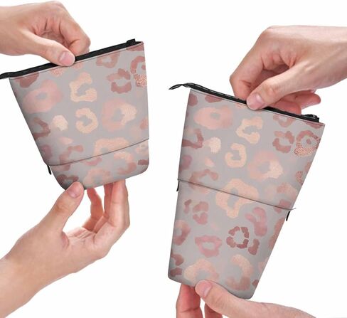 Swono Leopard Skin Pencil Holder Elegant Texture Foil Effect Stand Up Pencil Case Organizer Pencil Pouch Makeup Bag Gift Rose Gold in Saudi Arabia