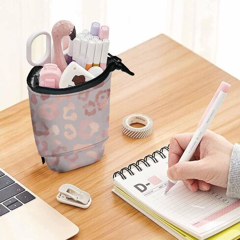 Swono Leopard Skin Pencil Holder Elegant Texture Foil Effect Stand Up Pencil Case Organizer Pencil Pouch Makeup Bag Gift Rose Gold in Saudi Arabia