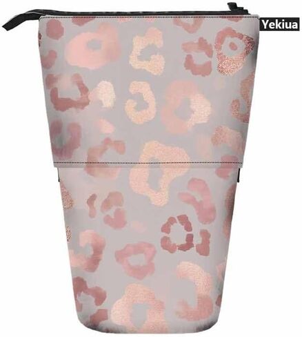 Swono Leopard Skin Pencil Holder Elegant Texture Foil Effect Stand Up Pencil Case Organizer Pencil Pouch Makeup Bag Gift Rose Gold in Saudi Arabia