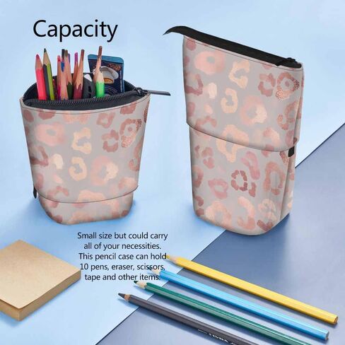 Swono Leopard Skin Pencil Holder Elegant Texture Foil Effect Stand Up Pencil Case Organizer Pencil Pouch Makeup Bag Gift Rose Gold in Saudi Arabia