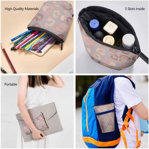 Swono Leopard Skin Pencil Holder Elegant Texture Foil Effect Stand Up Pencil Case Organizer Pencil Pouch Makeup Bag Gift Rose Gold in Saudi Arabia