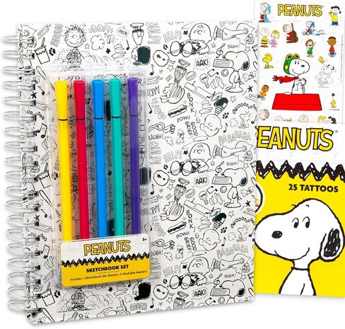 Peanuts Sketchbook Set - Bundle with Doodle Book Plus Markers, Stickers, Tattoos for Kids, Adults | Snoopy Journal Notebook Stationery Drawing Kit in Saudi Arabia