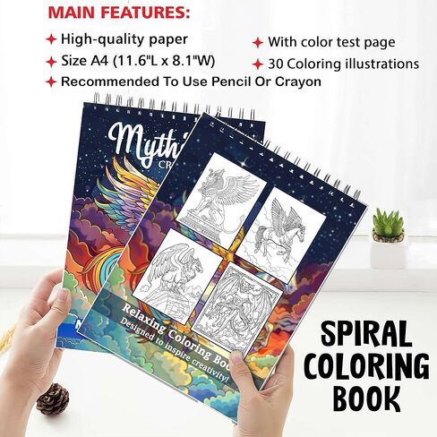 Netecom Mythical Creatures كتاب تلوين للبالغين، غلاف ناعم، 30 صفحة تلوين ساحرة من المخلوقات الغامضة بما في ذلك العنقاء وحوريات البحر والغريفين لتخفيف التوتر والاسترخاء in Kuwait