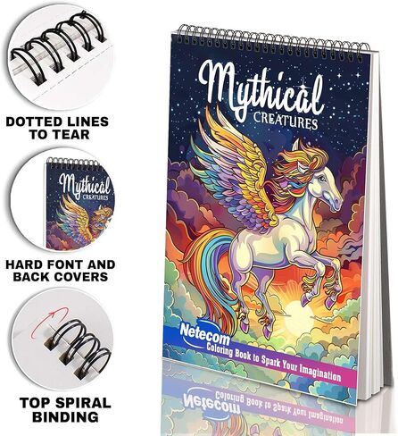 Netecom Mythical Creatures كتاب تلوين للبالغين، غلاف ناعم، 30 صفحة تلوين ساحرة من المخلوقات الغامضة بما في ذلك العنقاء وحوريات البحر والغريفين لتخفيف التوتر والاسترخاء in Kuwait