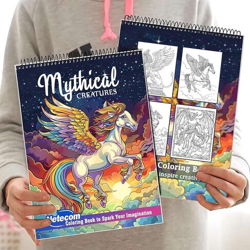 Netecom Mythical Creatures كتاب تلوين للبالغين، غلاف ناعم، 30 صفحة تلوين ساحرة من المخلوقات الغامضة بما في ذلك العنقاء وحوريات البحر والغريفين لتخفيف التوتر والاسترخاء in Kuwait