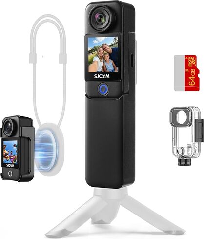 SJCAM C300 Pocket Action Camera 4K,7Hour Power, 6-Axis Stabilization, Dual-Touch Screen Body Camera,30M Waterproof,Vlogging and YouTube Live Streaming,with Accessories Kits,Black,Gifts with 64G Card in Saudi Arabia