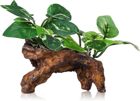 Artificial Aquarium Ornaments Silk Leaf Betta Fish Tank Decoration Driftwood Cave Decor for Reptiles Plants Driftwood Accessories in Saudi Arabia