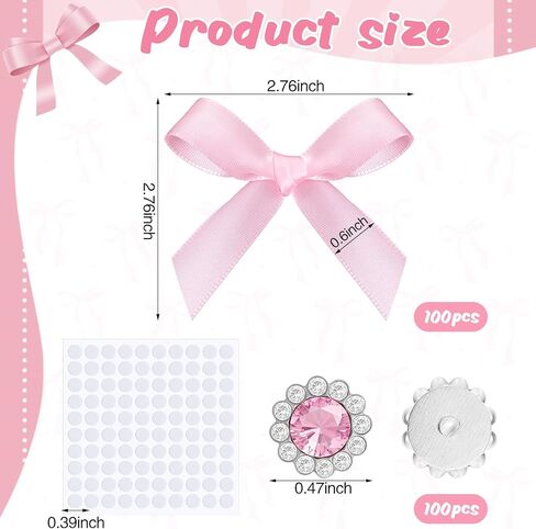 Norme 100 Pcs Pink Gift Wrap Bows with Flower Crystal Rhinestones Satin Ribbon Twist Tie Bows for Wedding Valentine's Day Birthday Party Gift Wrapping Crafts Baby Shower Decor in Saudi Arabia