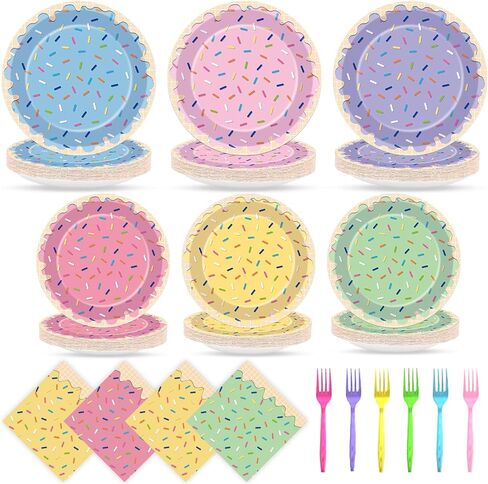 96Pcs Ice Cream Party Decorations Sweet One Birthday Plates Tableware Set Colorful Sprinkle Dessert Theme Dinner Paper Plates Napkins Donut Theme Dinnerware for Girls Baby Shower Party Supplies Favors in Saudi Arabia