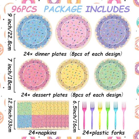 96Pcs Ice Cream Party Decorations Sweet One Birthday Plates Tableware Set Colorful Sprinkle Dessert Theme Dinner Paper Plates Napkins Donut Theme Dinnerware for Girls Baby Shower Party Supplies Favors in Saudi Arabia