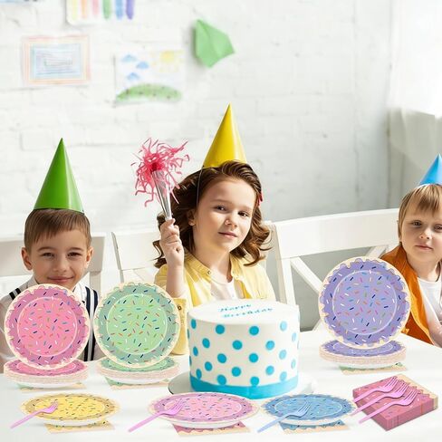 96Pcs Ice Cream Party Decorations Sweet One Birthday Plates Tableware Set Colorful Sprinkle Dessert Theme Dinner Paper Plates Napkins Donut Theme Dinnerware for Girls Baby Shower Party Supplies Favors in Saudi Arabia