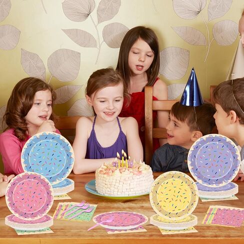 96Pcs Ice Cream Party Decorations Sweet One Birthday Plates Tableware Set Colorful Sprinkle Dessert Theme Dinner Paper Plates Napkins Donut Theme Dinnerware for Girls Baby Shower Party Supplies Favors in Saudi Arabia