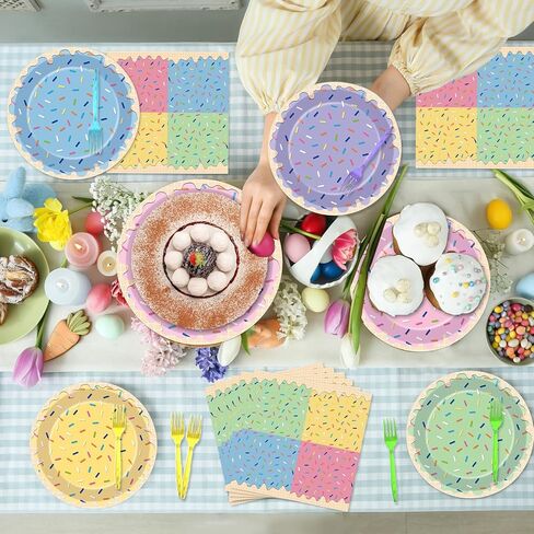 96Pcs Ice Cream Party Decorations Sweet One Birthday Plates Tableware Set Colorful Sprinkle Dessert Theme Dinner Paper Plates Napkins Donut Theme Dinnerware for Girls Baby Shower Party Supplies Favors in Saudi Arabia