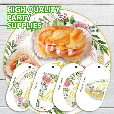 96Pcs Sage Green Pink Birthday Party Decorations Glitter Gold Happy Birthday Plates and Napkins Eucalyptus Leaves Floral Tableware Set for Women Girls Baby Shower Princess supplies Serves 24 in Saudi Arabia