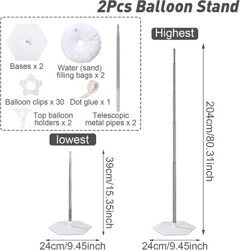 طقم عمود بالونات مكون من 2، حامل بالونات قابل للتعديل مقاس 80 بوصة، عمود برج بالونات مع هيكل معدني تلسكوبي قابل لإعادة الاستخدام لحفلات الزفاف، وأعياد الميلاد، وحفلات استقبال المولود الجديد، وتزيين حفلات التخرج in Kuwait