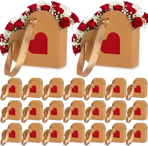 Glenmal 12 Pcs Valentine's Day Heart Shaped Flowers Boxes with Handles Empty Galentine Kraft Paper Wrap Floral Gift Boxes Bouquet Storage Bucket for Valentine Mother's Day Parties in Saudi Arabia