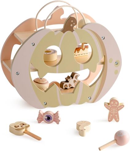 ROBOTIME Wooden Dessert House Play Food Set - 11 Piece Pretend Toy Food with Donuts, Cakes, Ice Cream & Lollipops, Portable Carry Rope, Educational Play Kitchen Accessories Gift for Toddlers Kids in Saudi Arabia
