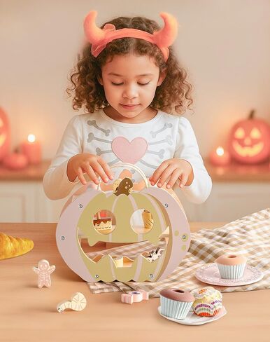 ROBOTIME Wooden Dessert House Play Food Set - 11 Piece Pretend Toy Food with Donuts, Cakes, Ice Cream & Lollipops, Portable Carry Rope, Educational Play Kitchen Accessories Gift for Toddlers Kids in Saudi Arabia
