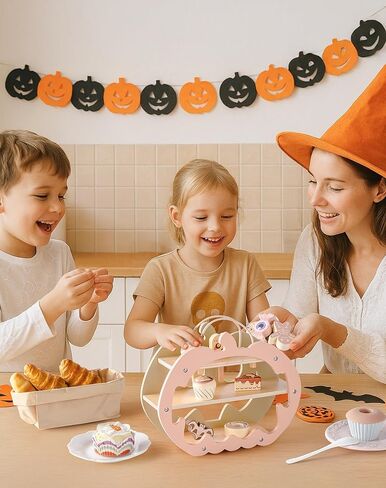 ROBOTIME Wooden Dessert House Play Food Set - 11 Piece Pretend Toy Food with Donuts, Cakes, Ice Cream & Lollipops, Portable Carry Rope, Educational Play Kitchen Accessories Gift for Toddlers Kids in Saudi Arabia
